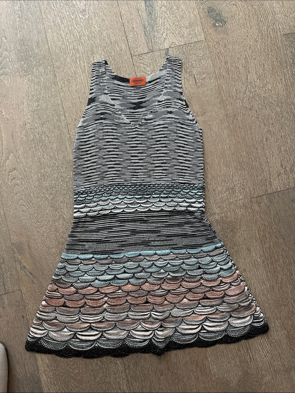 Missoni Black and Gray Scallop Knit Tank Dress with Pink and Blue Accents
